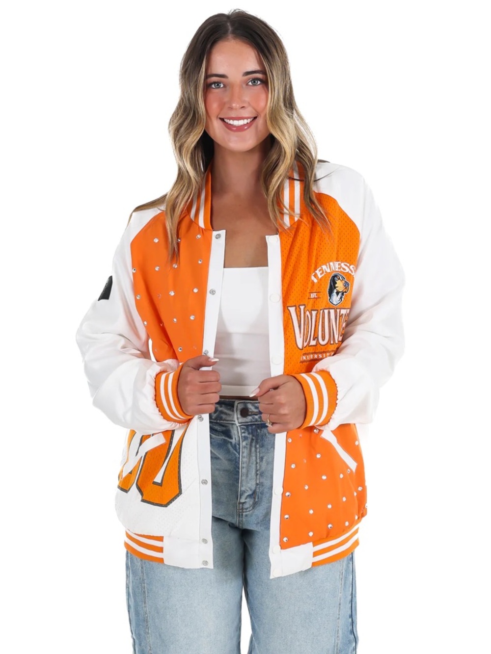 Women's Orange and White Varsity Jacket - Tennessee Volunteers Inspired